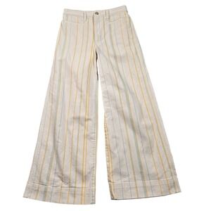 Madewell Pants Womens 24 Beige Stripe Wide Leg Cropped High Rise Twill K9884